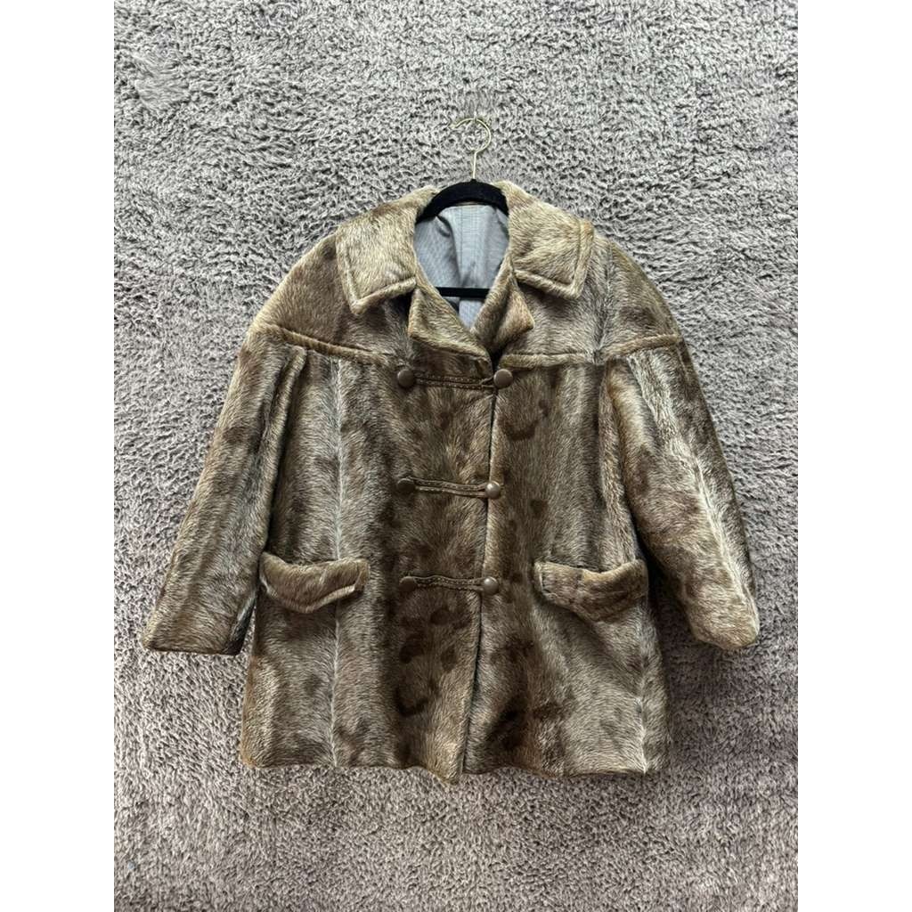 Hydra Blumenthal Mills Faux Fur Collared Long Sleeve Short Coat Brown Womens